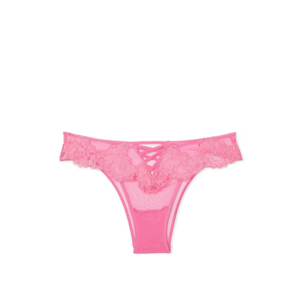 LARGE {Victoria's Secret} Pink {Lace} Brazilian Slip Panty - Picture 6 of 6